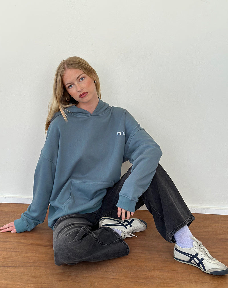 Felpa con cappuccio oversize in Blue Mirage con ricamo 'MOTEL' bianco
