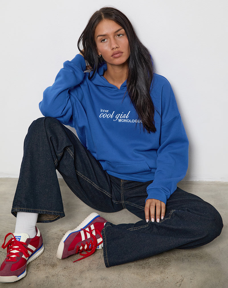 Felpa con cappuccio oversize in blu cobalto con grafica Cool Girl
