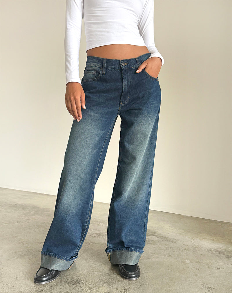 Jeans oversize a vita bassa di papà in vintage scuro