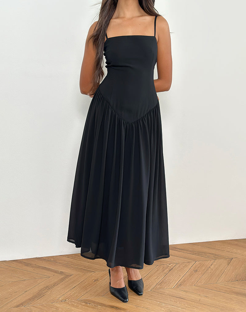 Immagine di Paduri Drop Waist Midi Dress in chiffon Nero