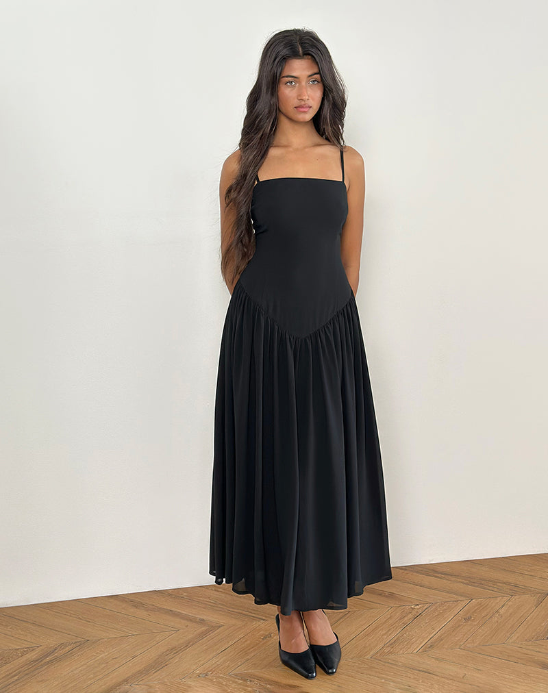 Immagine di Paduri Drop Waist Midi Dress in chiffon Nero