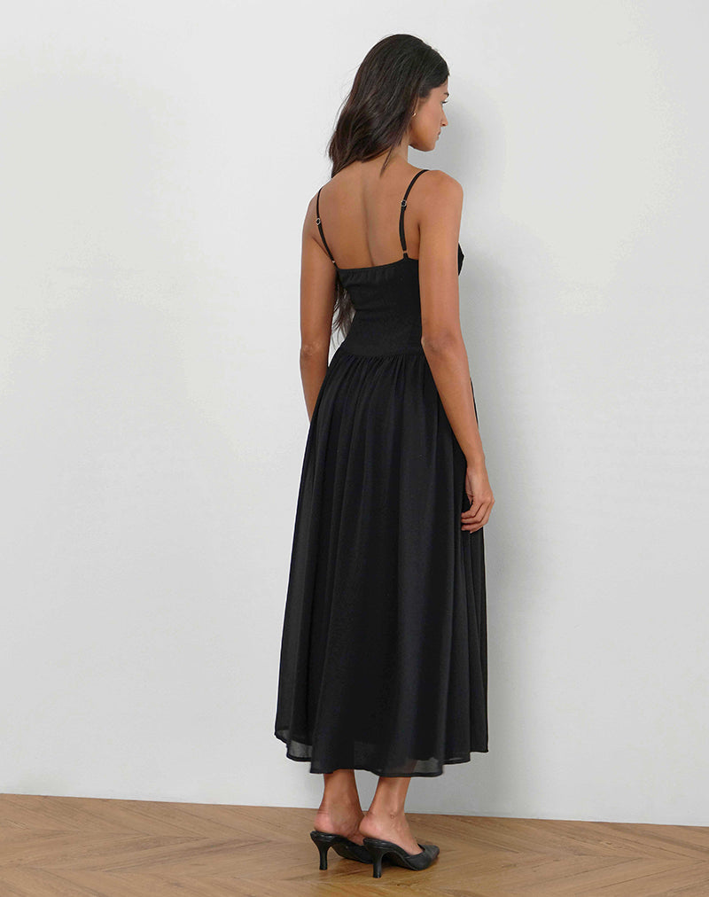 Immagine di Paduri Drop Waist Midi Dress in chiffon Nero