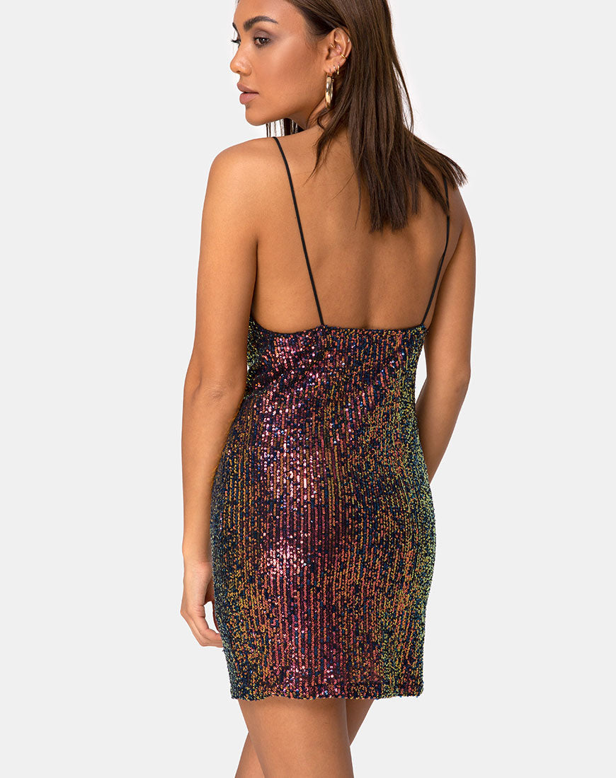 Immagine di Paiva Slip Dress in rete Drape Sequin Iridescente Borgogna