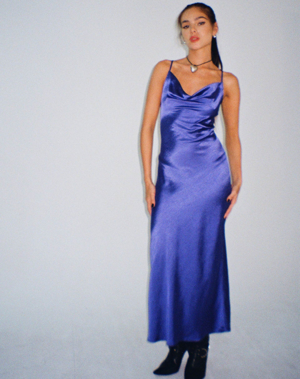 Abito Palasha Midi in raso blu spettro