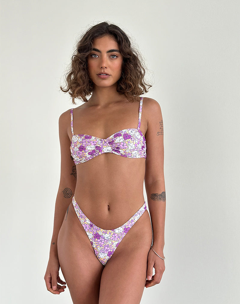Bikini Farida in arancione e viola con fiori vivaci