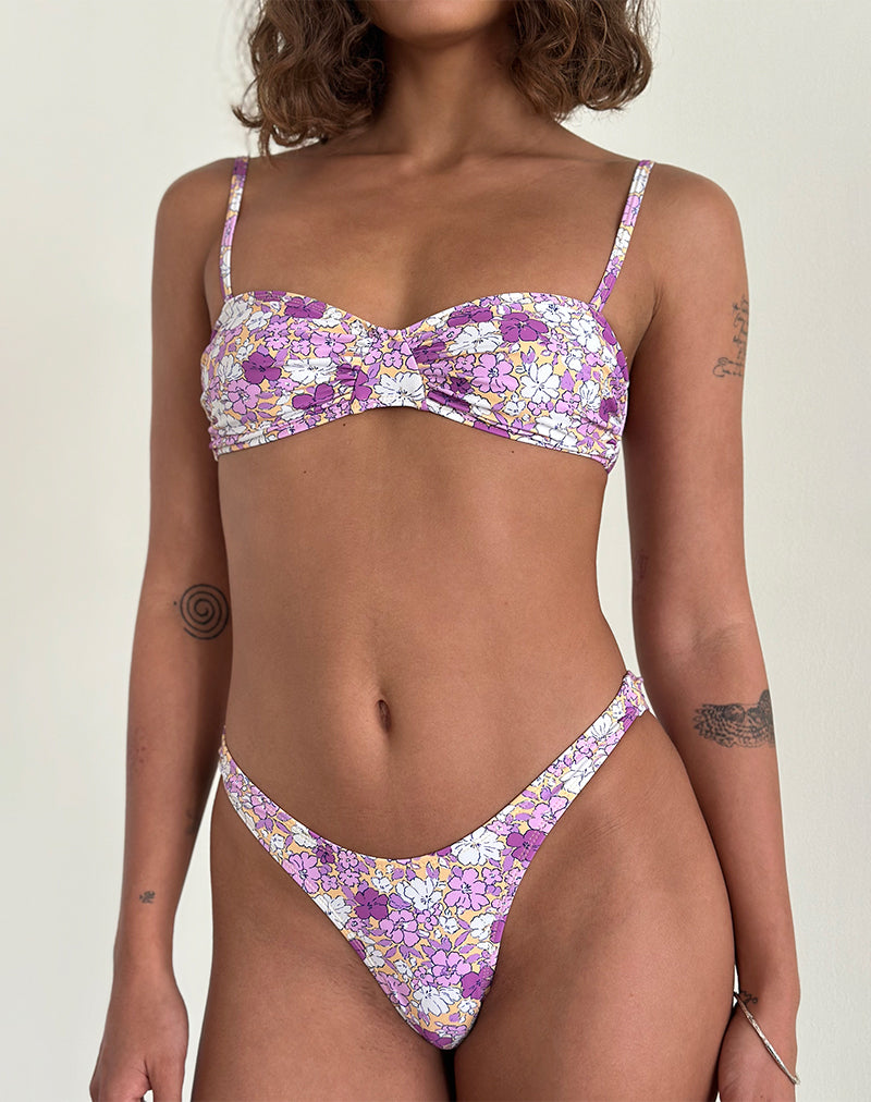 Bikini Farida in arancione e viola con fiori vivaci