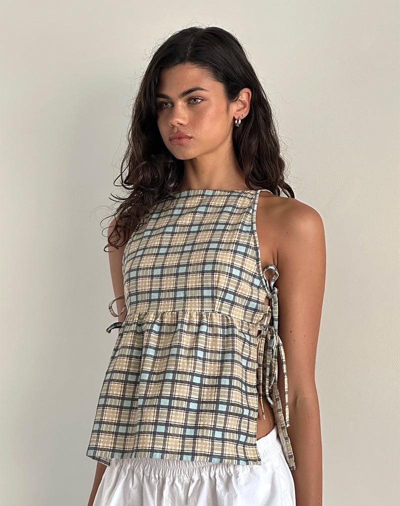 Immagine di Palsi Top senza maniche di colore blu pastello Tartan