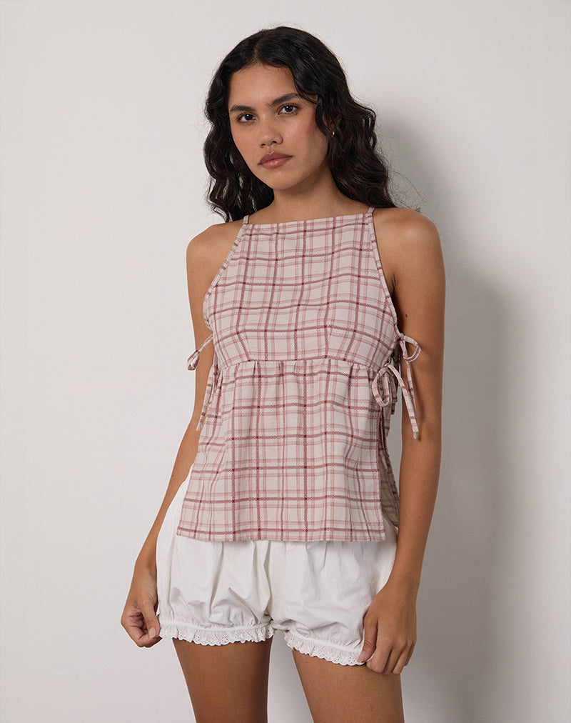 Immagine di Palsi Tie Side Top in Basic Tartan Rosa
