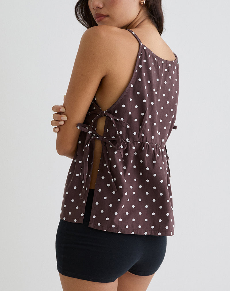 Immagine di Palsi Tie Side Top in marrone con pois medi bianco