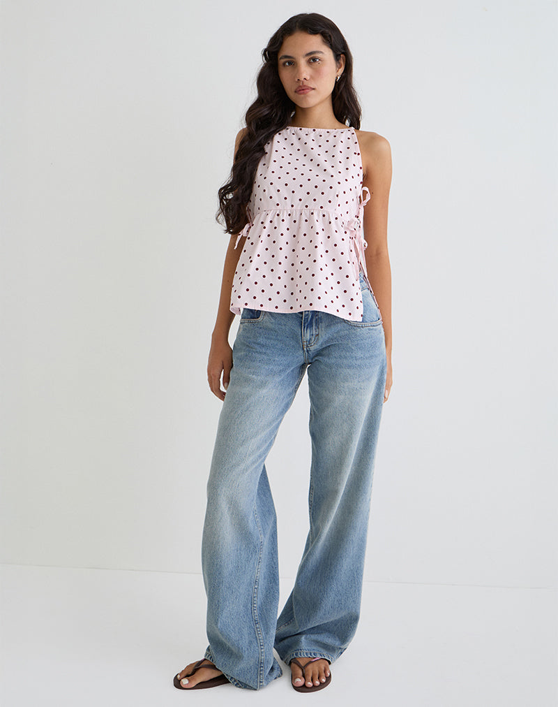 Immagine di Palsi Tie Side Top in rosa con pois medi rosso