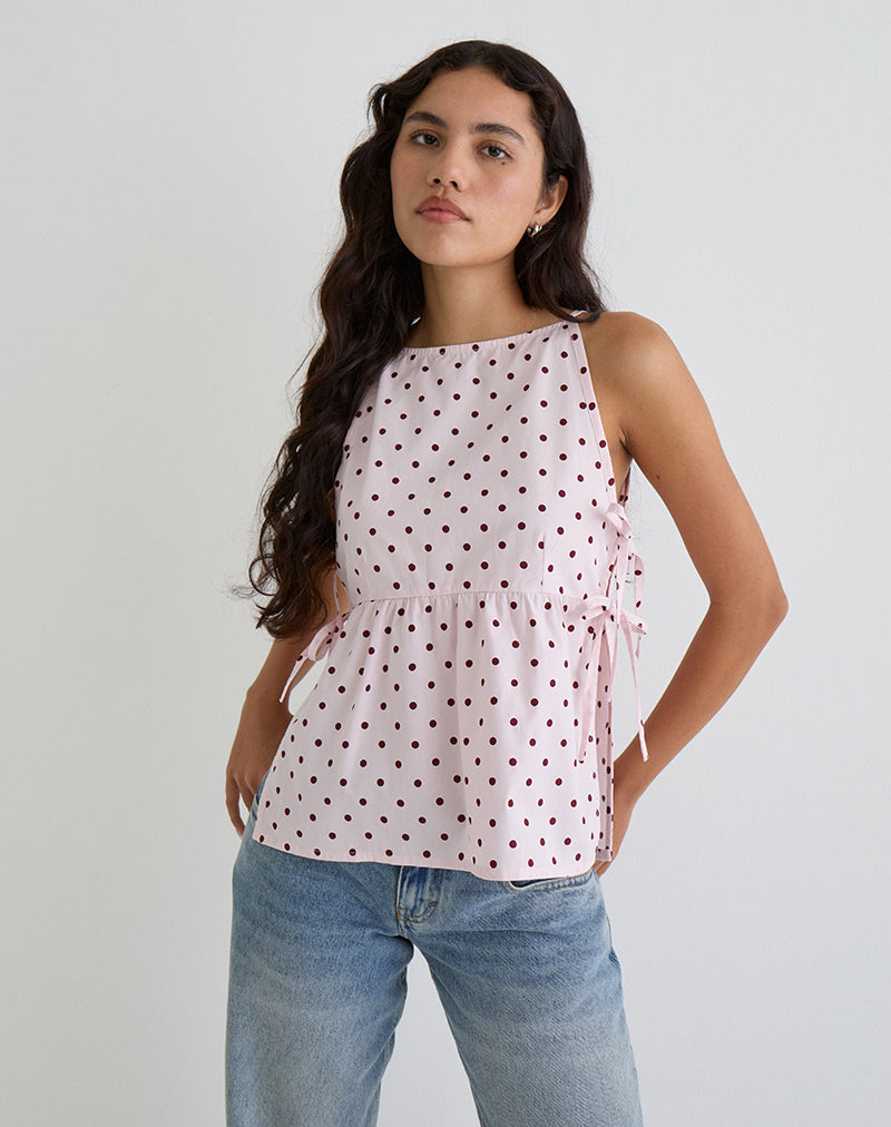 Immagine di Palsi Tie Side Top in rosa con pois medi rosso
