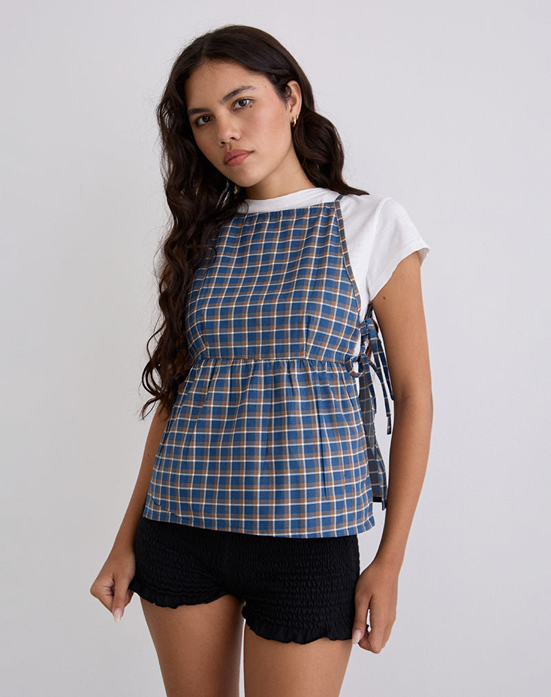 Top Palsi Tie Side in tartan medio blu