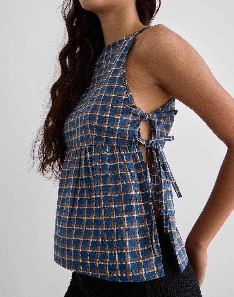 Top Palsi Tie Side in tartan medio blu