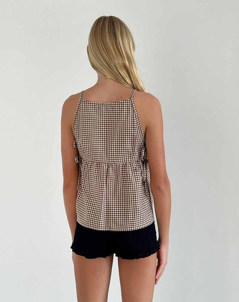 Immagine di Palsi Top senza maniche con laccetti in Mini Gingham Marrone