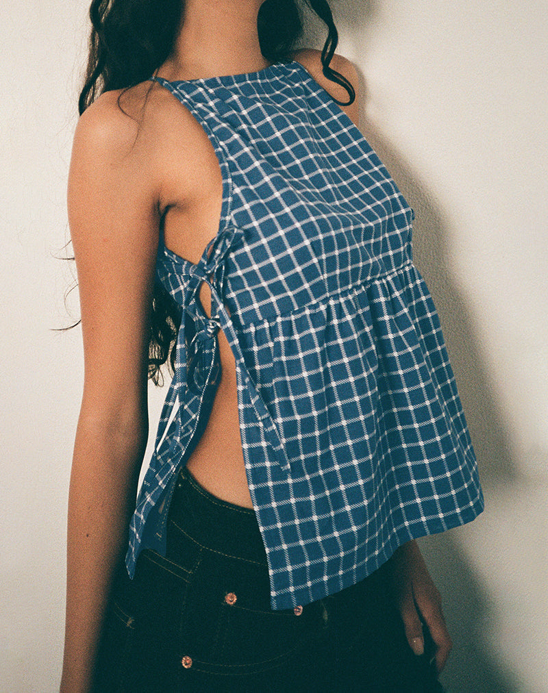 Immagine di Palsi Tie Side Top in Tartan Navy