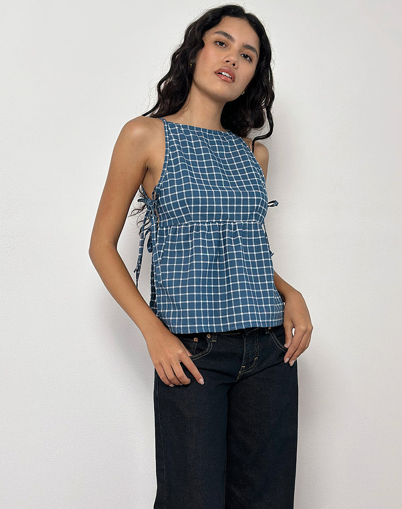 Immagine di Palsi Tie Side Top in Tartan Navy