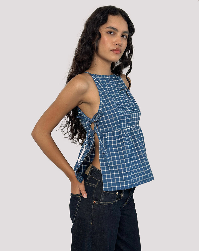 Immagine di Palsi Tie Side Top in Tartan Navy