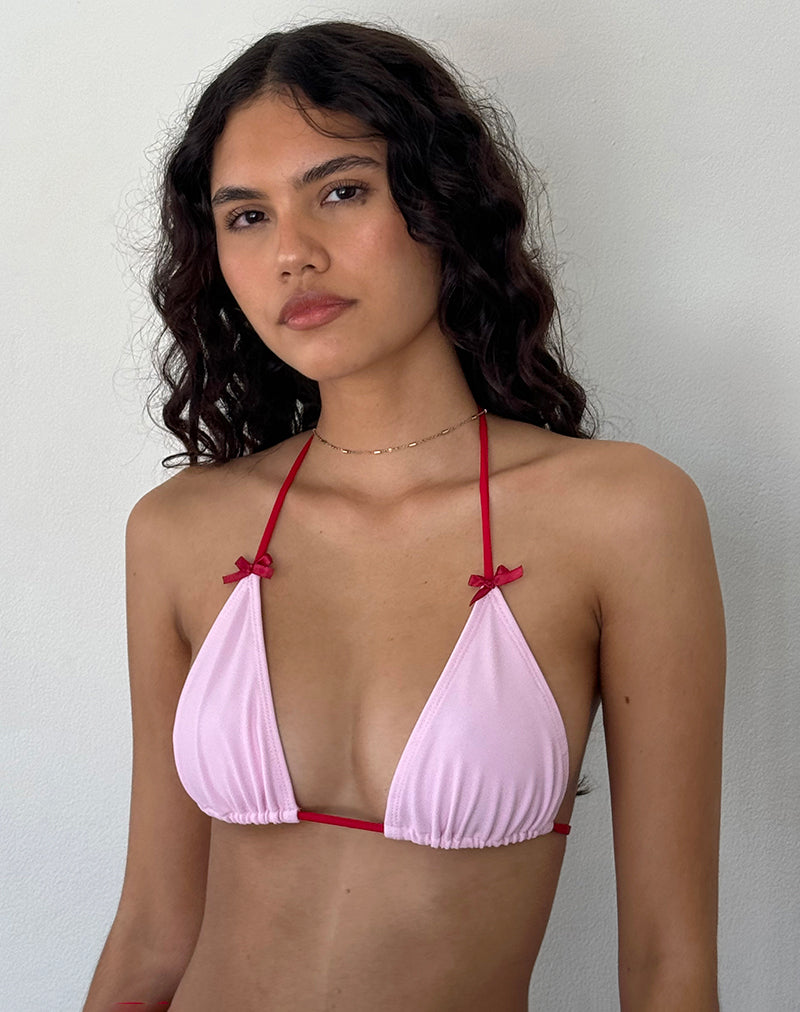 Immagine di Pami Bikini Top in Sakura Shimmer con cinturino e fiocco rosso