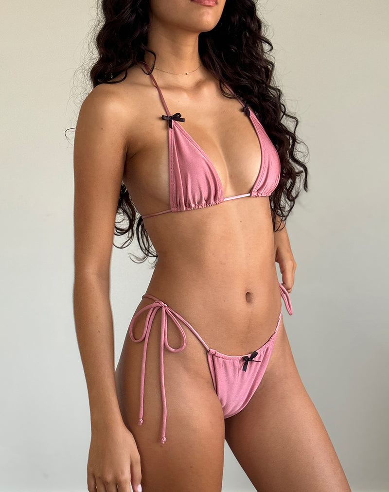 Immagine di Leyna Bikini Bottom in rosa shimmer con fiocco nero