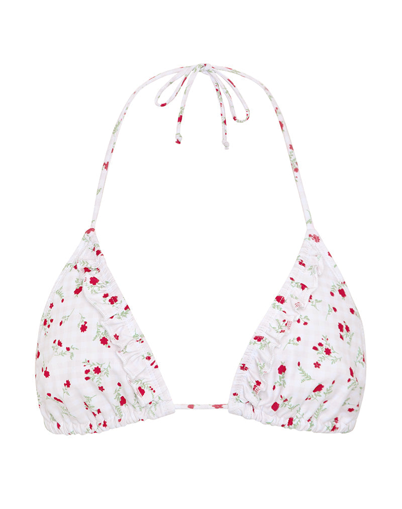 Immagine di Pami Bikini Top in percalle rosso floreale beige con volant