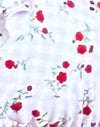 Rosso floreale beige con volant