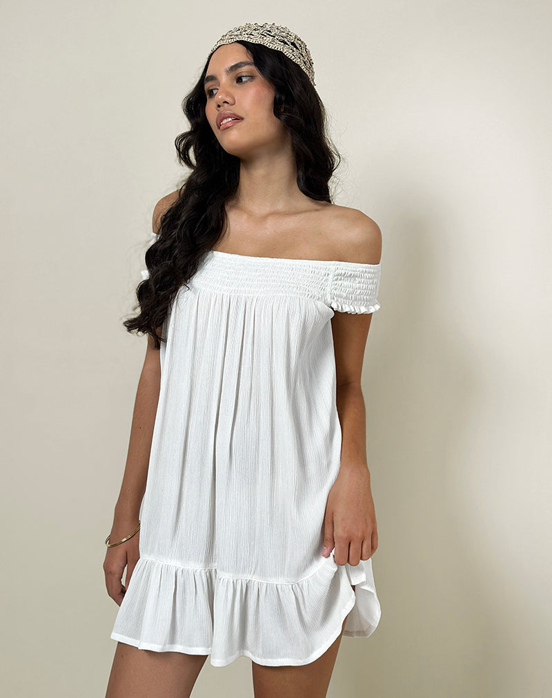 Immagine di Panasi Bardot Babydoll Mini Dress in Off White