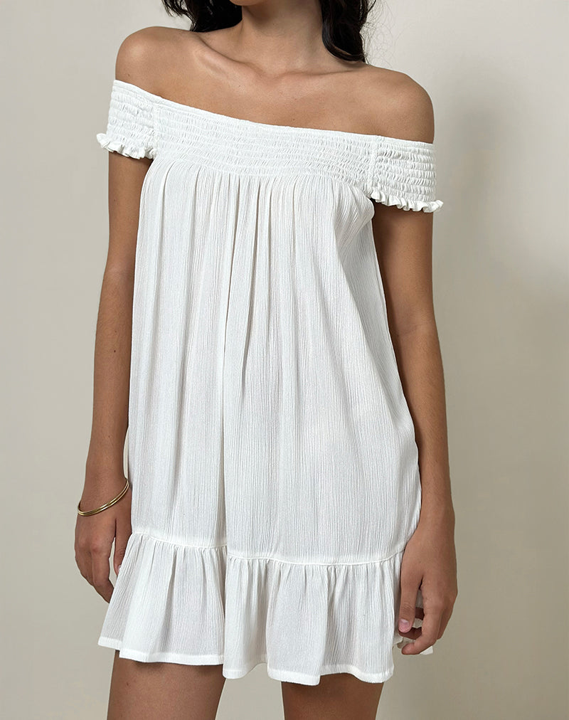 Mini abito Panasi Bardot Babydoll in bianco sporco