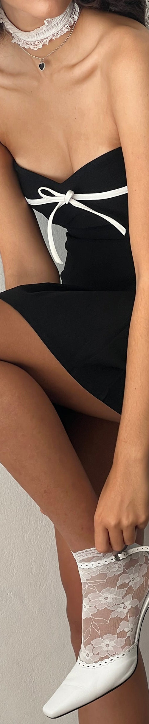 image of Panolia Bow Front Mini Dress in Tailoring Black