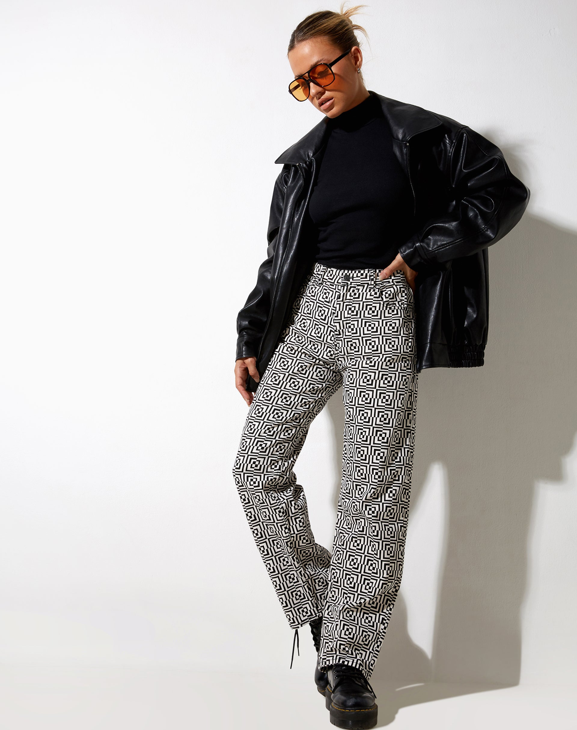 Immagine di Parallel Jeans in Optic Square Bianco e Nero