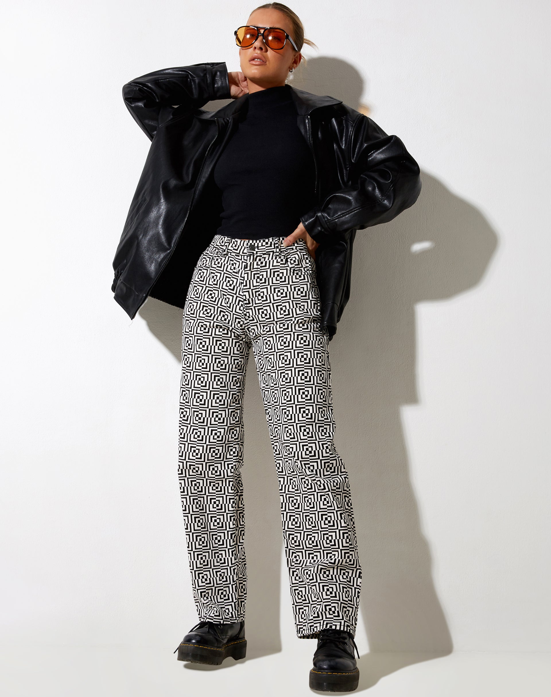 Immagine di Parallel Jeans in Optic Square Bianco e Nero