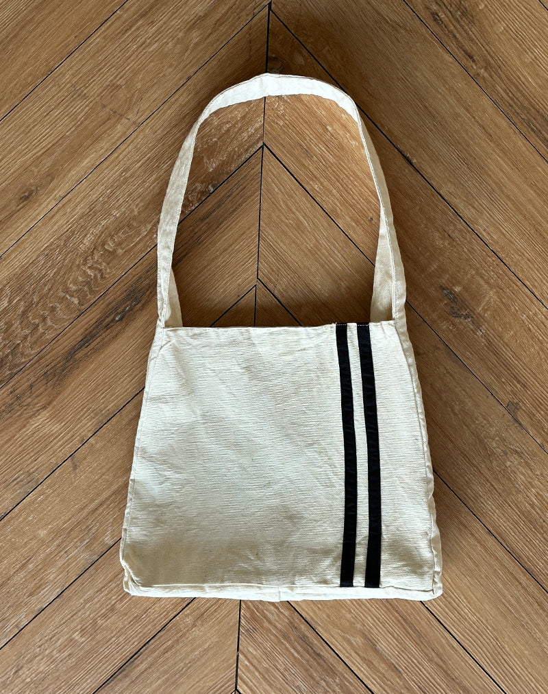 Borsa Pardi in tela ecrù con strisce nere