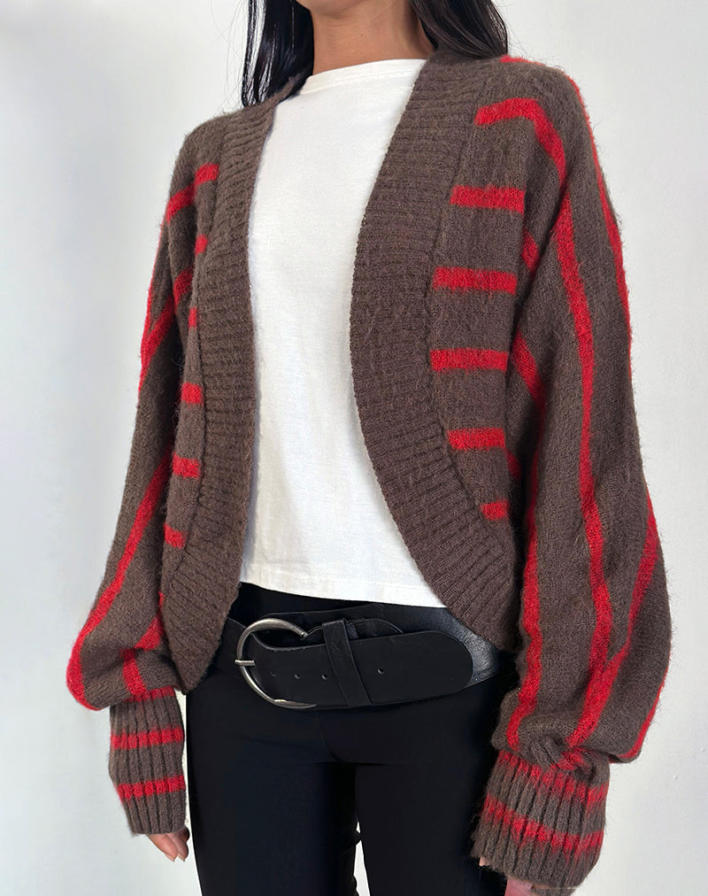 IImmagine del cardigan Pasha Shrug a righe rosse e marroni