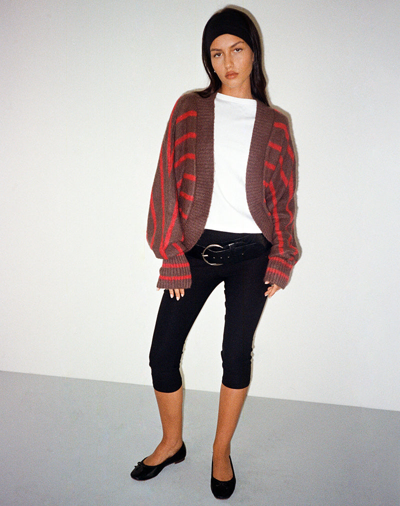 IImmagine del cardigan Pasha Shrug a righe rosse e marroni