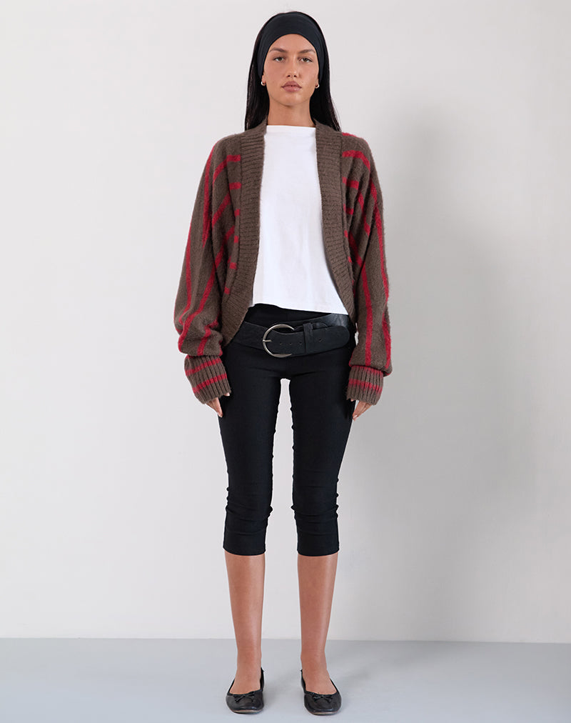 Cardigan Pasha Shrug a righe rosse e marroni