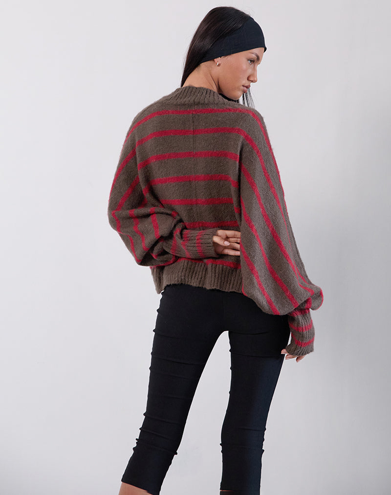 IImmagine del cardigan Pasha Shrug a righe rosse e marroni