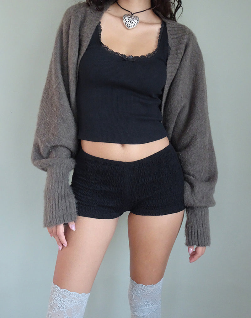 Immagine di Pasha Cardigan Shrug in maglia spazzolata marrone