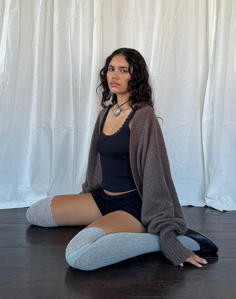 Pasha - Cardigan a coprispalle in maglia spazzolata, marrone