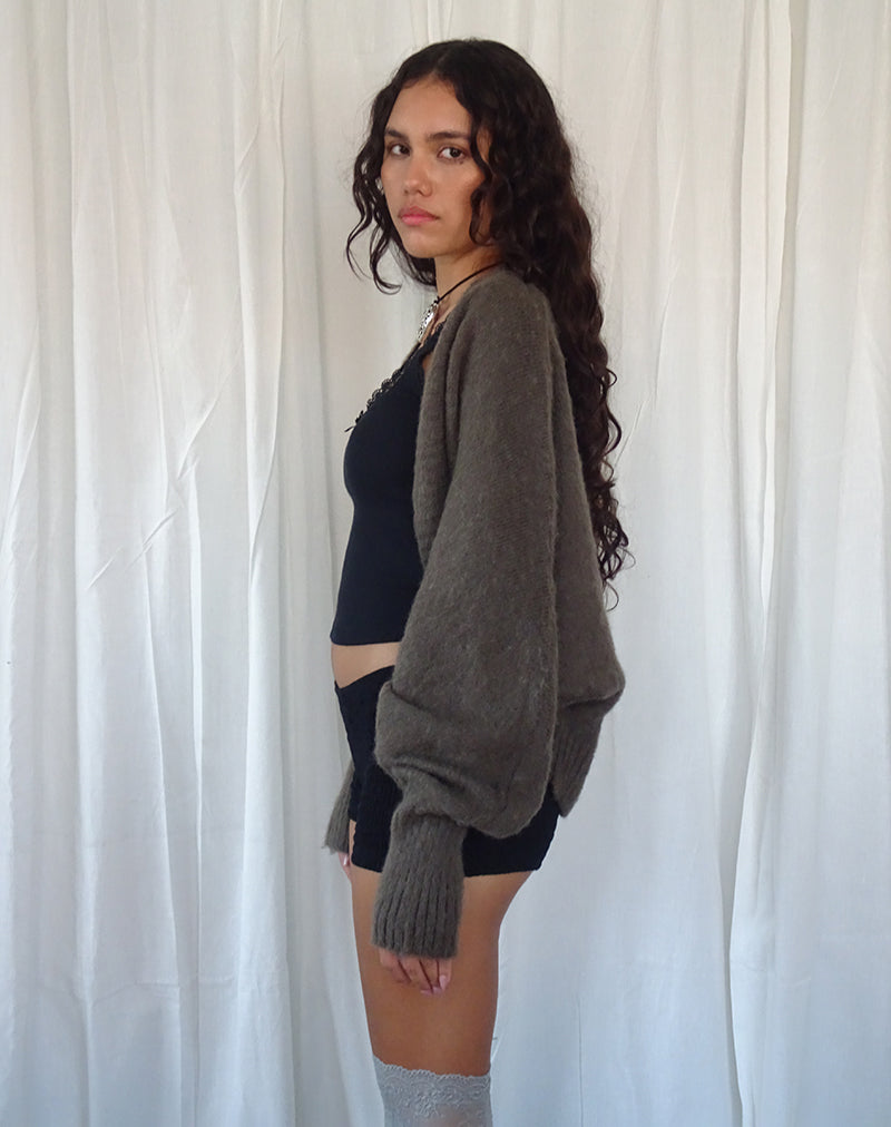 Pasha - Cardigan a coprispalle in maglia spazzolata, marrone