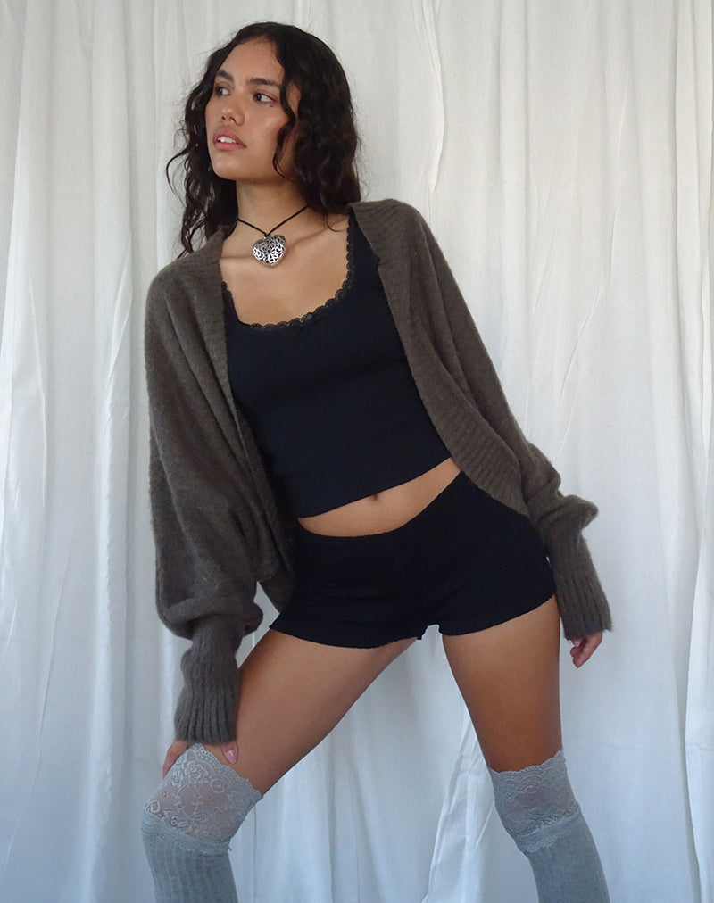 Immagine di Pasha Cardigan Shrug in maglia spazzolata marrone