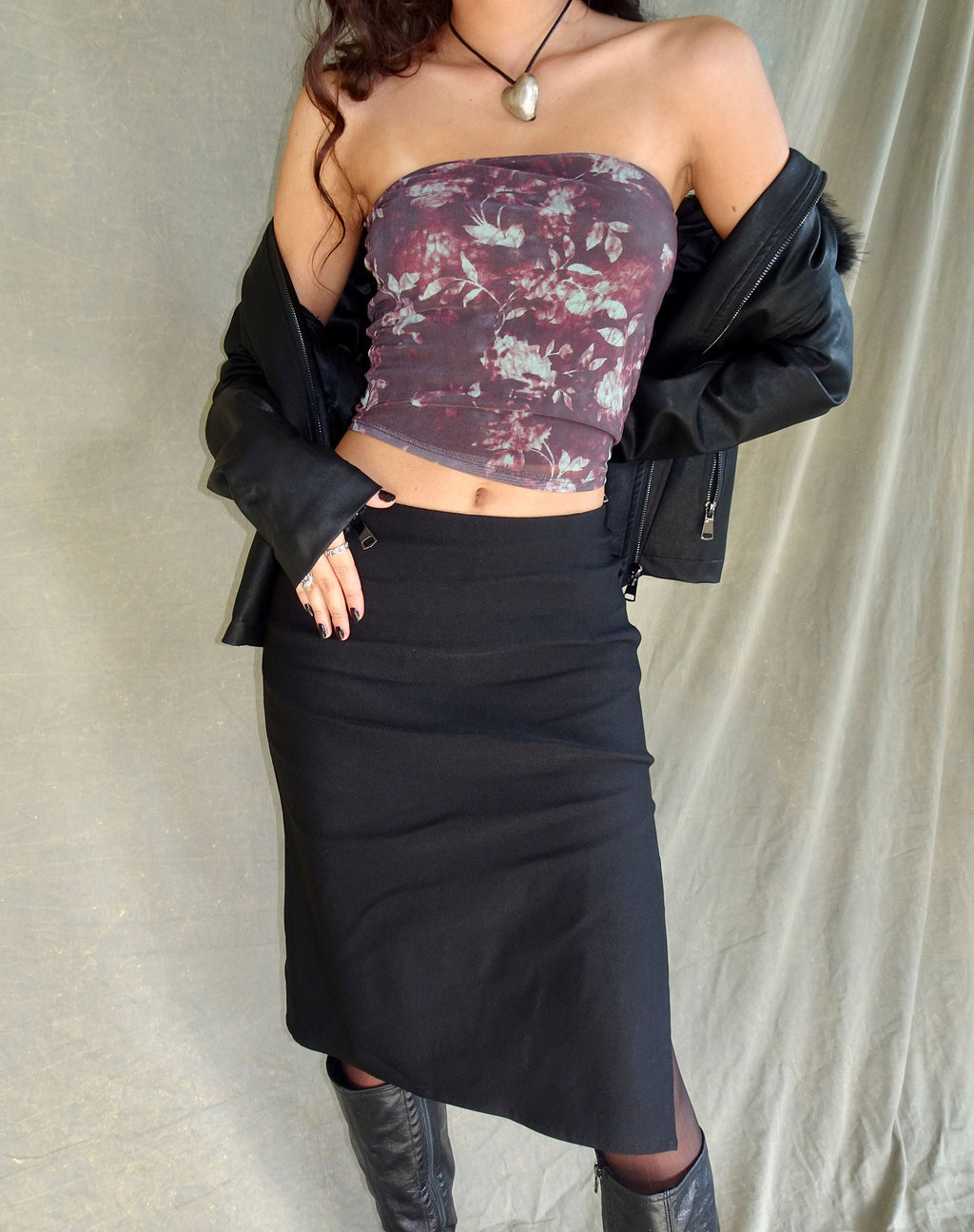 Top a fascia Peggy in marrone floreale botanico