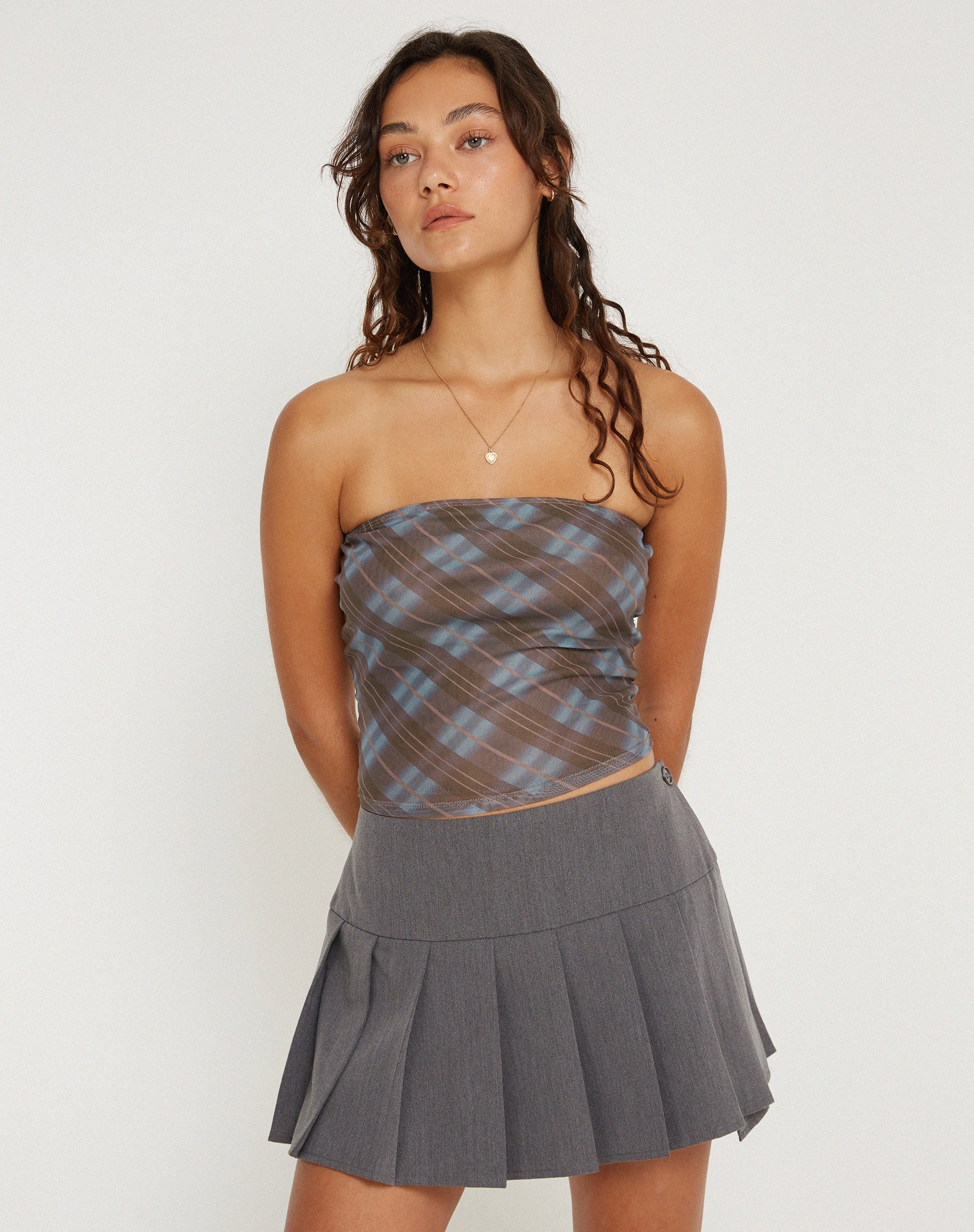 immagine di PEGGY TOP GREEN BLURRED CHECK DARK OLIVE
