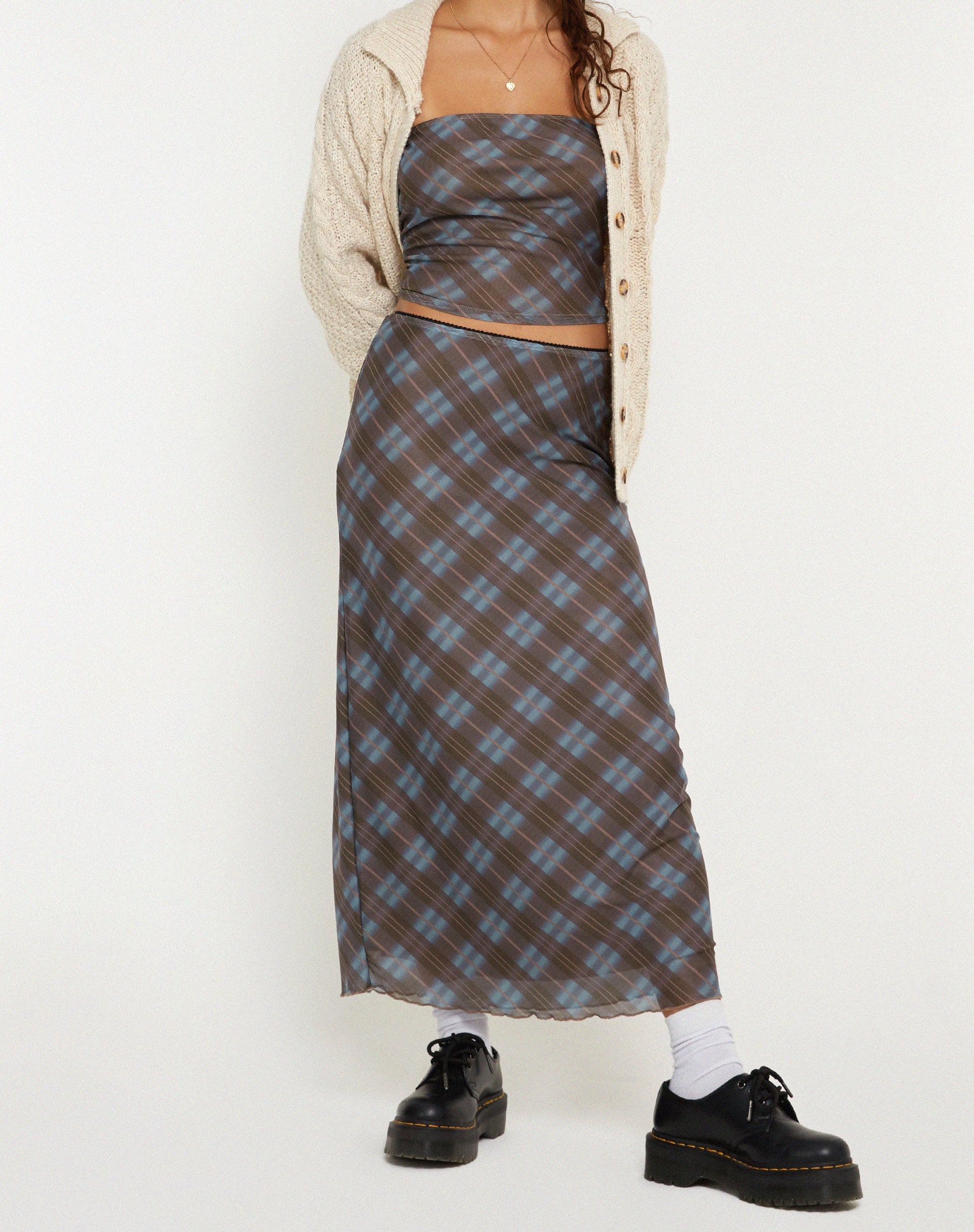 immagine di LASSIE SKIRT GREEN BLURRED CHECK DARK OLIVE