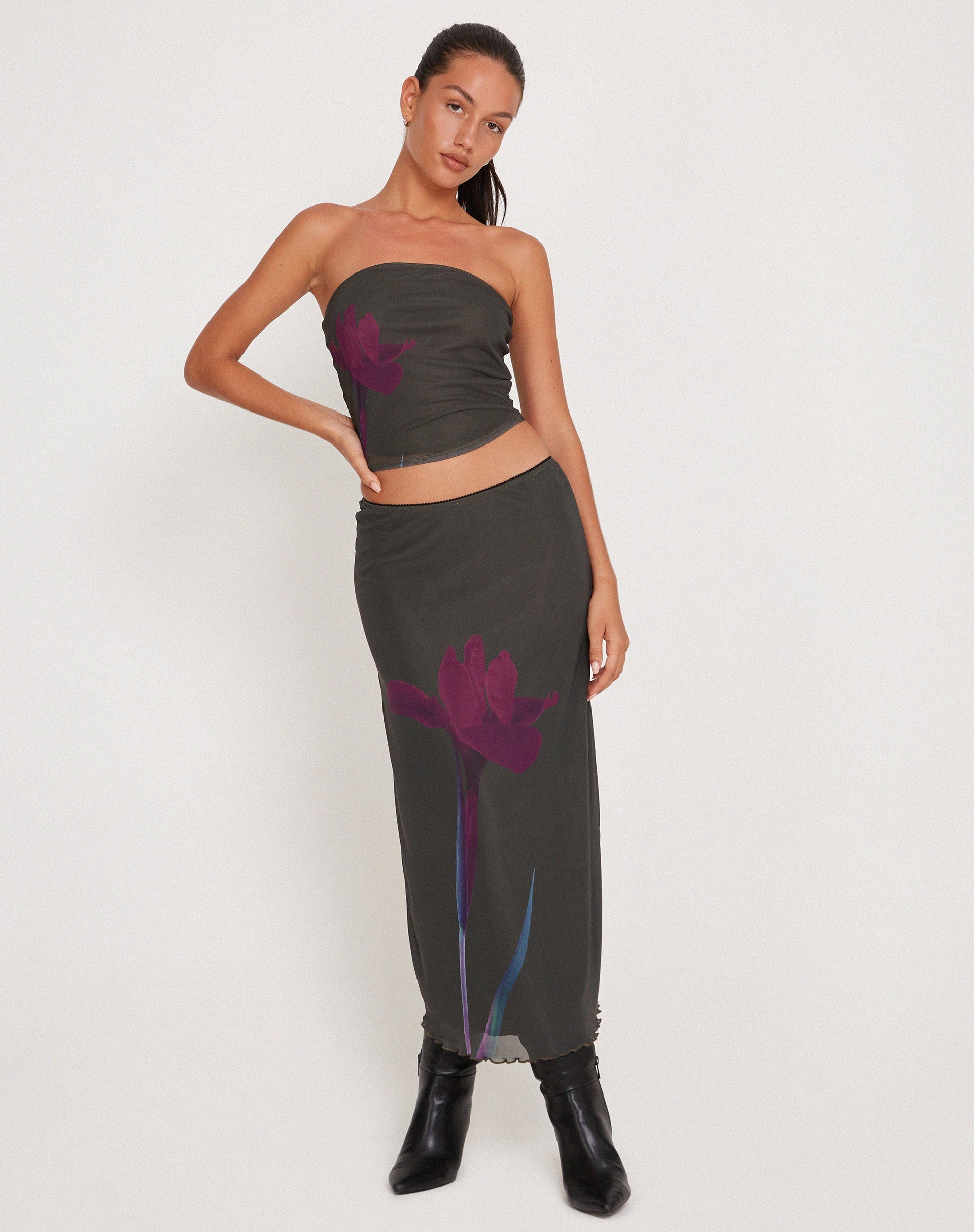 Immagine di Peggy Bandeau Top in verde con stampa floreale viola
