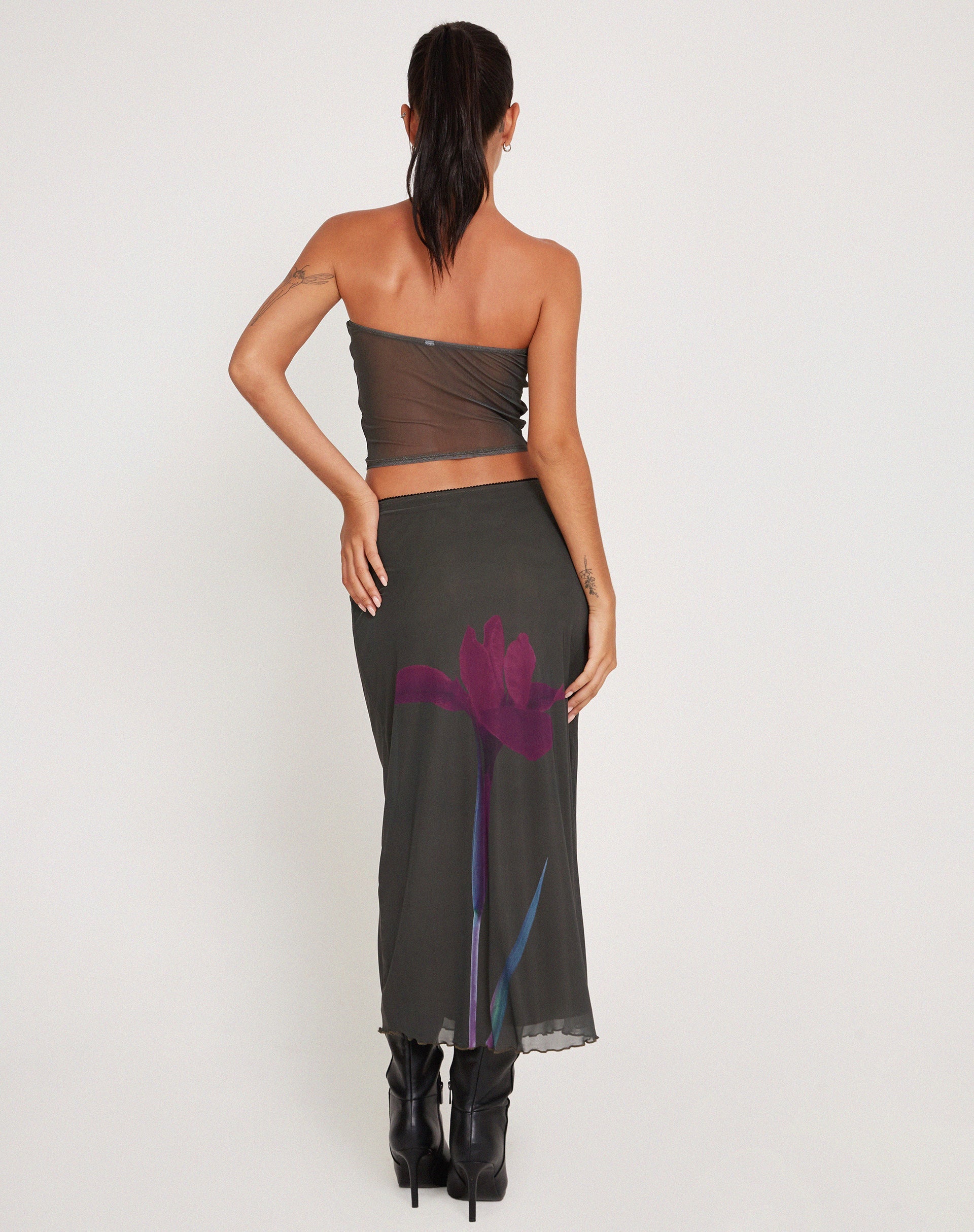 Immagine di Peggy Bandeau Top in verde con stampa floreale viola