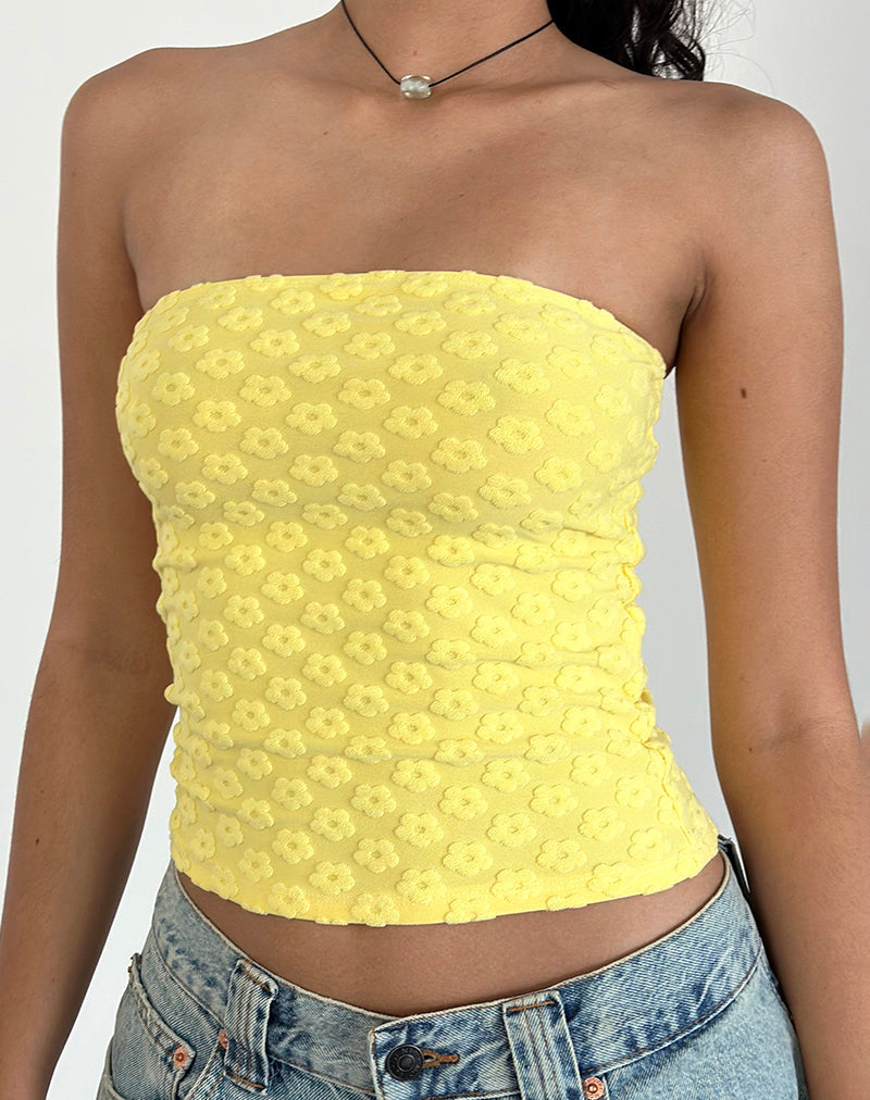 Top a fascia Peggy in Terry giallo mini floreale