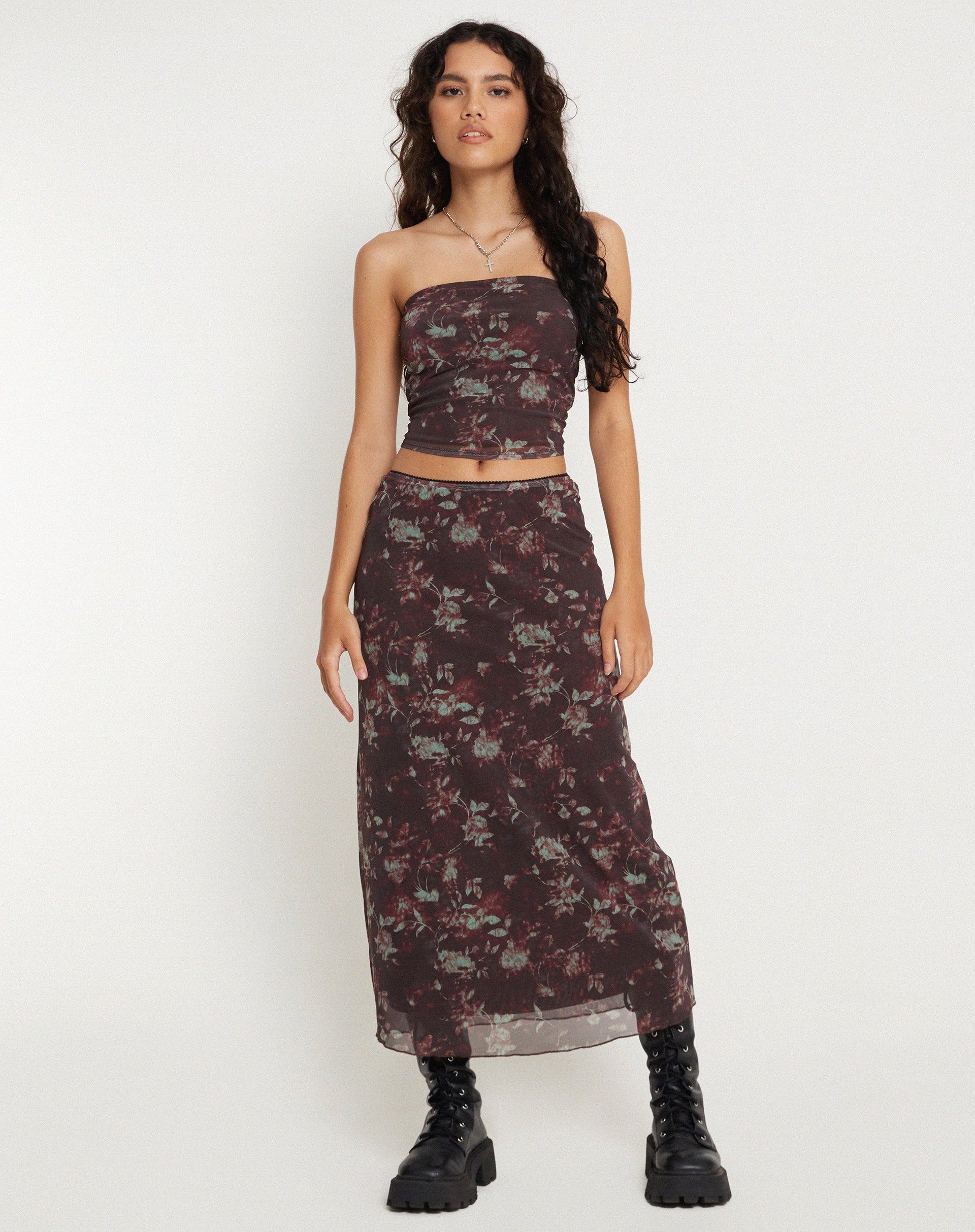 immagine di Maxi gonna Lassie in marrone floreale botanico
