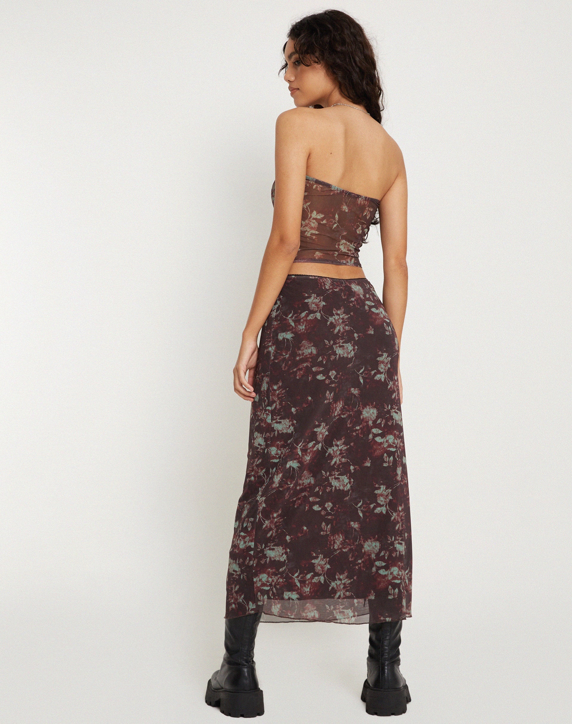 immagine di Maxi gonna Lassie in marrone floreale botanico