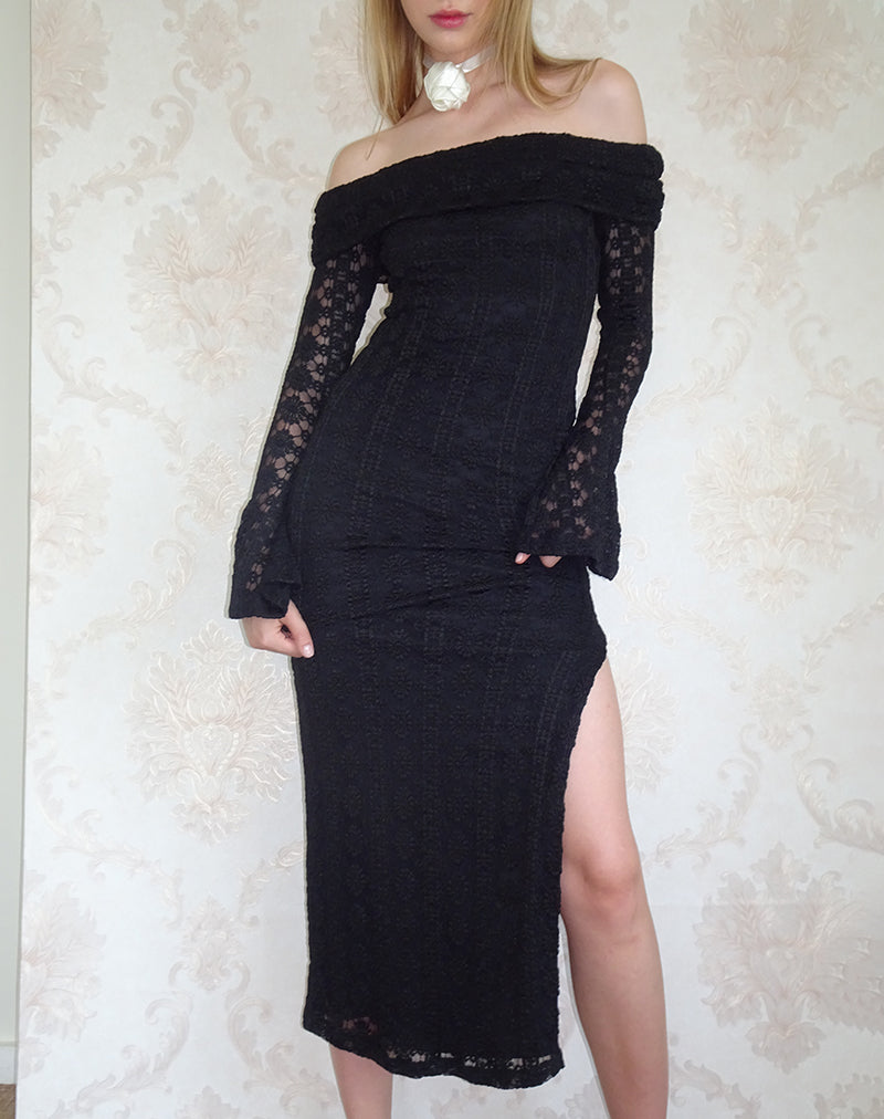 Maxi abito Philippa in pizzo nero regale