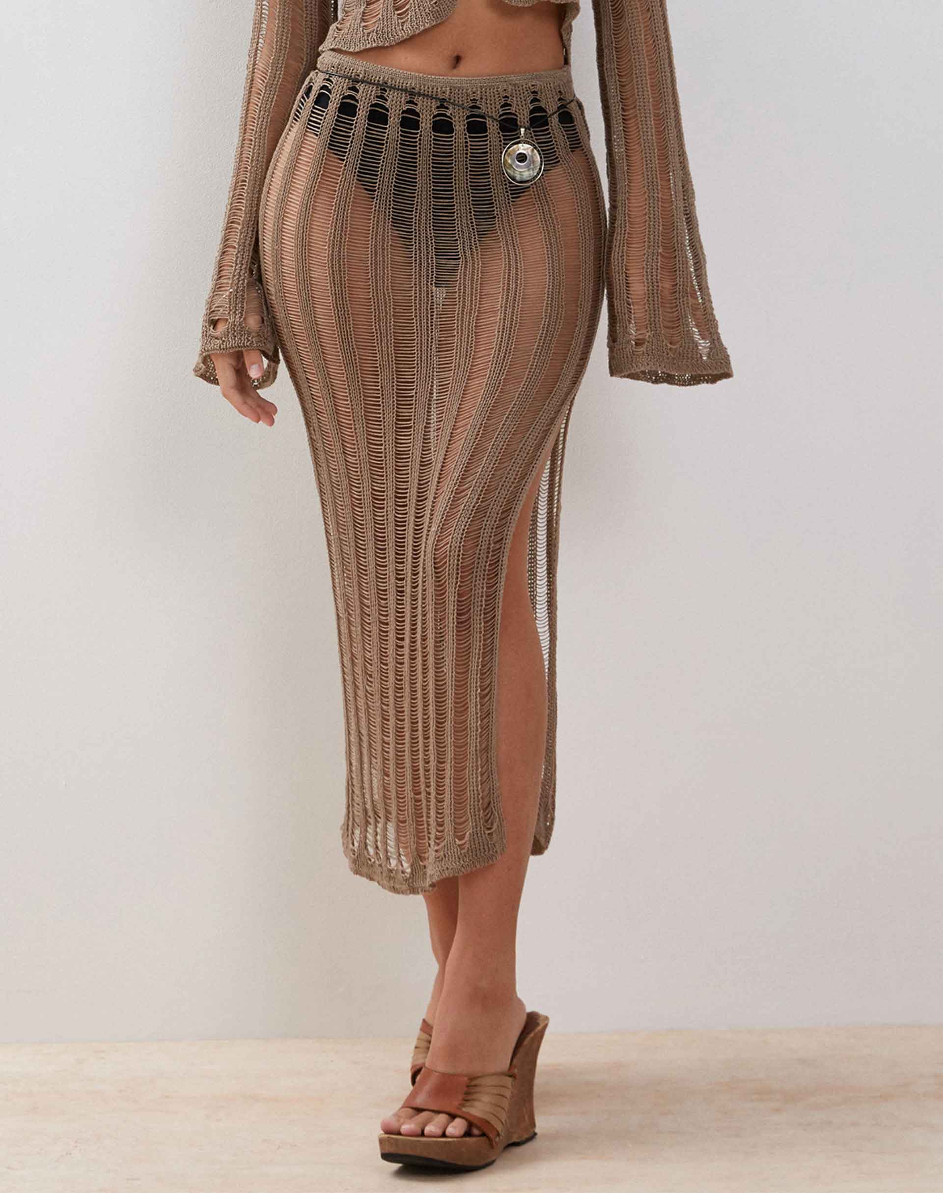 Immagine di Willa - Gonna midi in maglia Desert Taupe