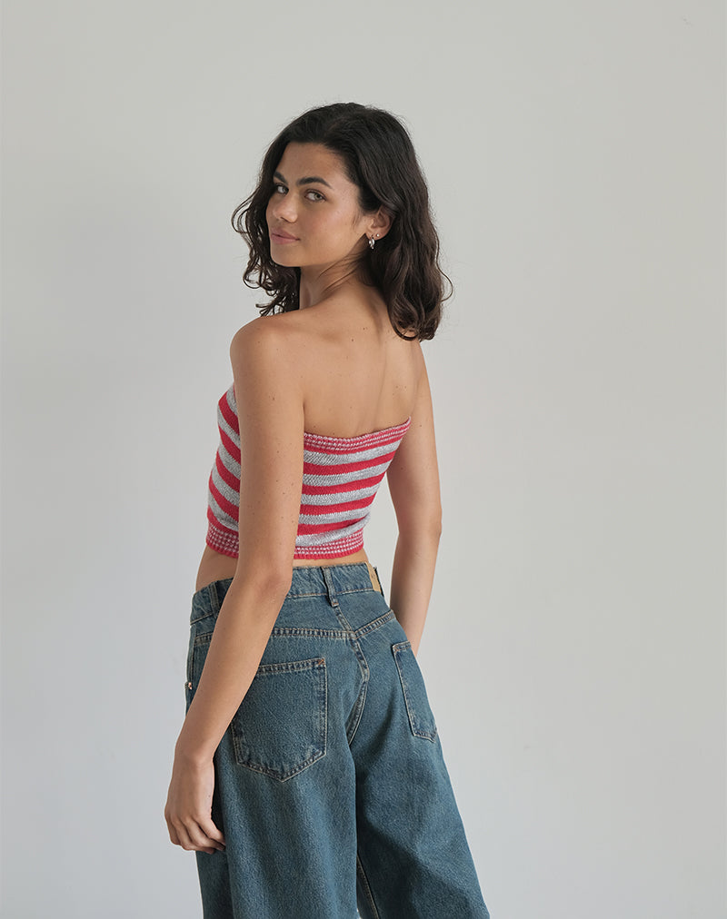 immagine di Pihla Tube Top a righe rosse e grigie